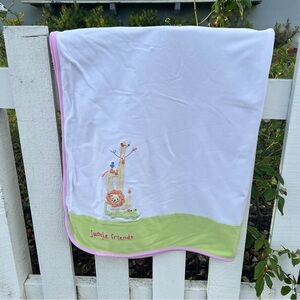 Y2K Gymboree Jungle Friends Baby Blanket Two-Ply Reversible Pink Green White HTF